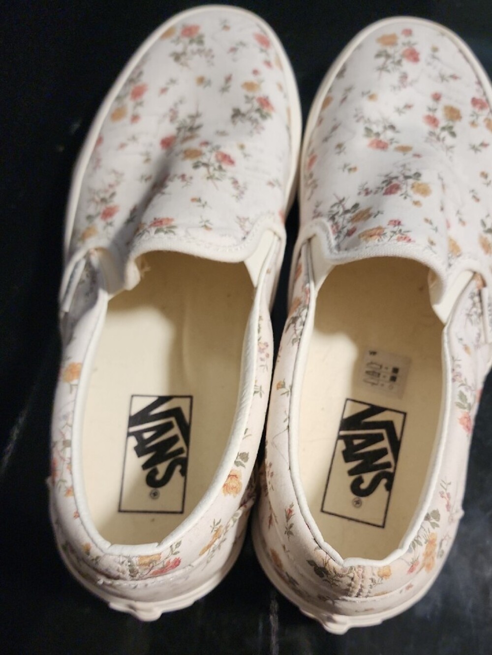 Vans Floral Slip-On Sneakers in Cream with Pink & Yellow Roses - Picture 3 of 6